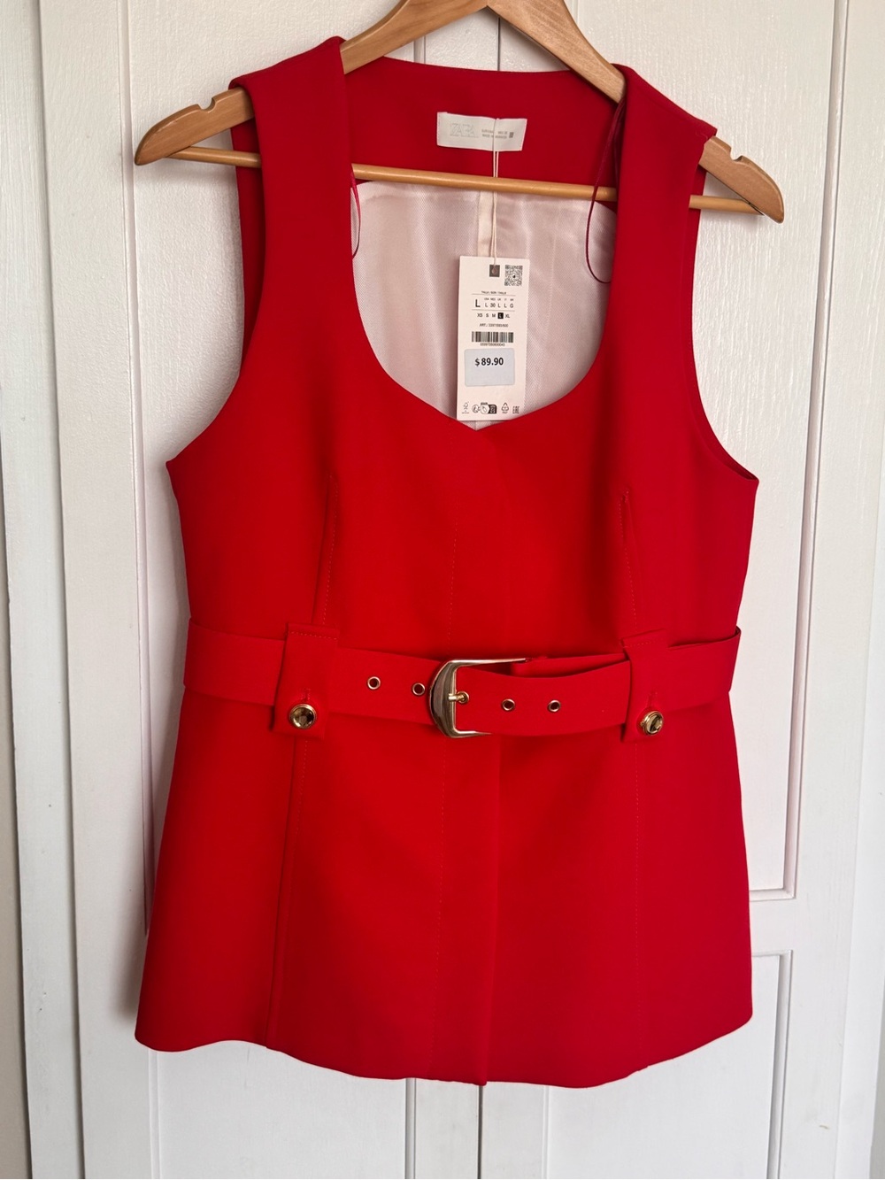 Zara Red Wide Waist Belt with Gold Buckle